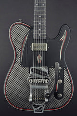 13214 Satin Black Antique Silver Square Holey Pinstripe SteelCaster with B16 Bigsby