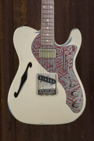 19118 Red on Steel Roses Cream Relic'd Deluxe SteelCaster