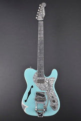 12196 Sea Foam Green on Cream Roses Deluxe SteelCaster with B16 Bigsby