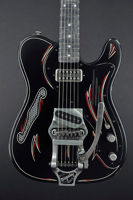 13114 Satin Black Pinstripe Deluxe SteelCaster with B16 Bigsby