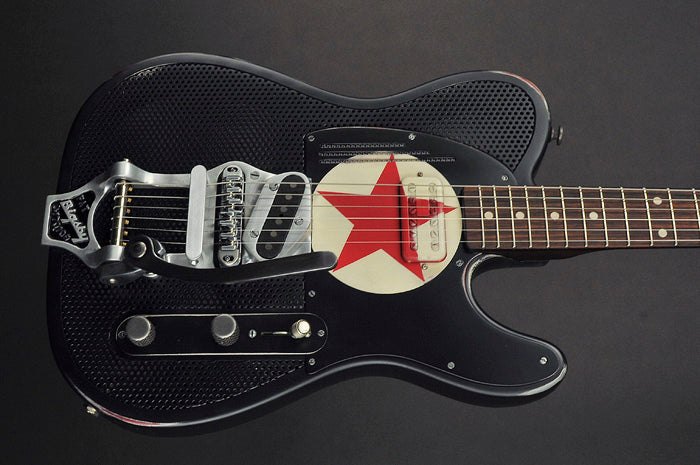 14117 Black Red Star Holey SteelCaster with B16 Bigsby