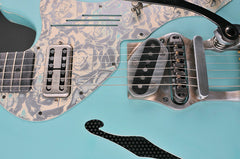 12057 Sea Foam Green on Cream Roses Deluxe SteelCaster with B16 Bigsby