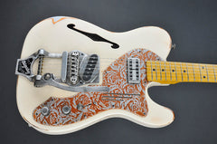 12102 Cream on Orange Roses Deluxe SteelCaster with B16 Bigsby