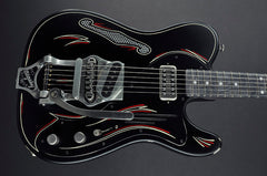 13114 Satin Black Pinstripe Deluxe SteelCaster with B16 Bigsby