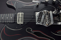 14049 Satin Black Pinstripe Deluxe SteelCaster with B16 Bigsby