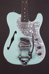 17046 Ocean Blue On Cream Roses Deluxe SteelCaster Bigsby