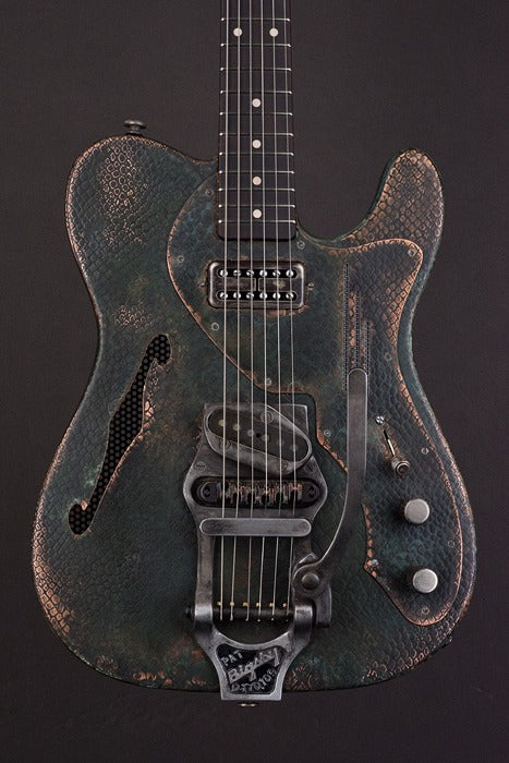 16045 Titanic Green Snakeskin Deluxe StellCaster with B16 Bigsby