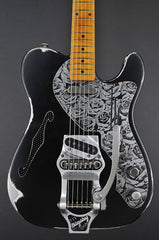 12099 Black on Cream Roses Deluxe SteelCaster with B16 Bigsby