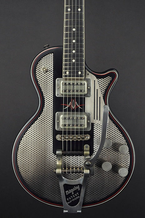 14097 Satin Black Antique Silver Holey Pinstripe SteelDeville with B7 Bigsby