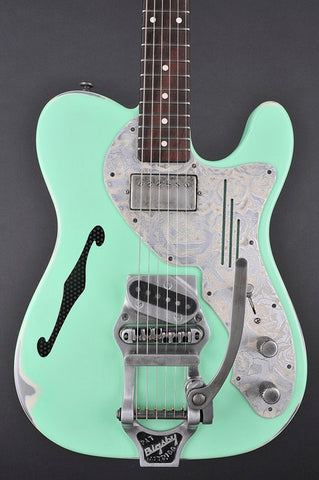 12042 Surf Green Cream Roses Deluxe SteelCaster with B16 Bigsby